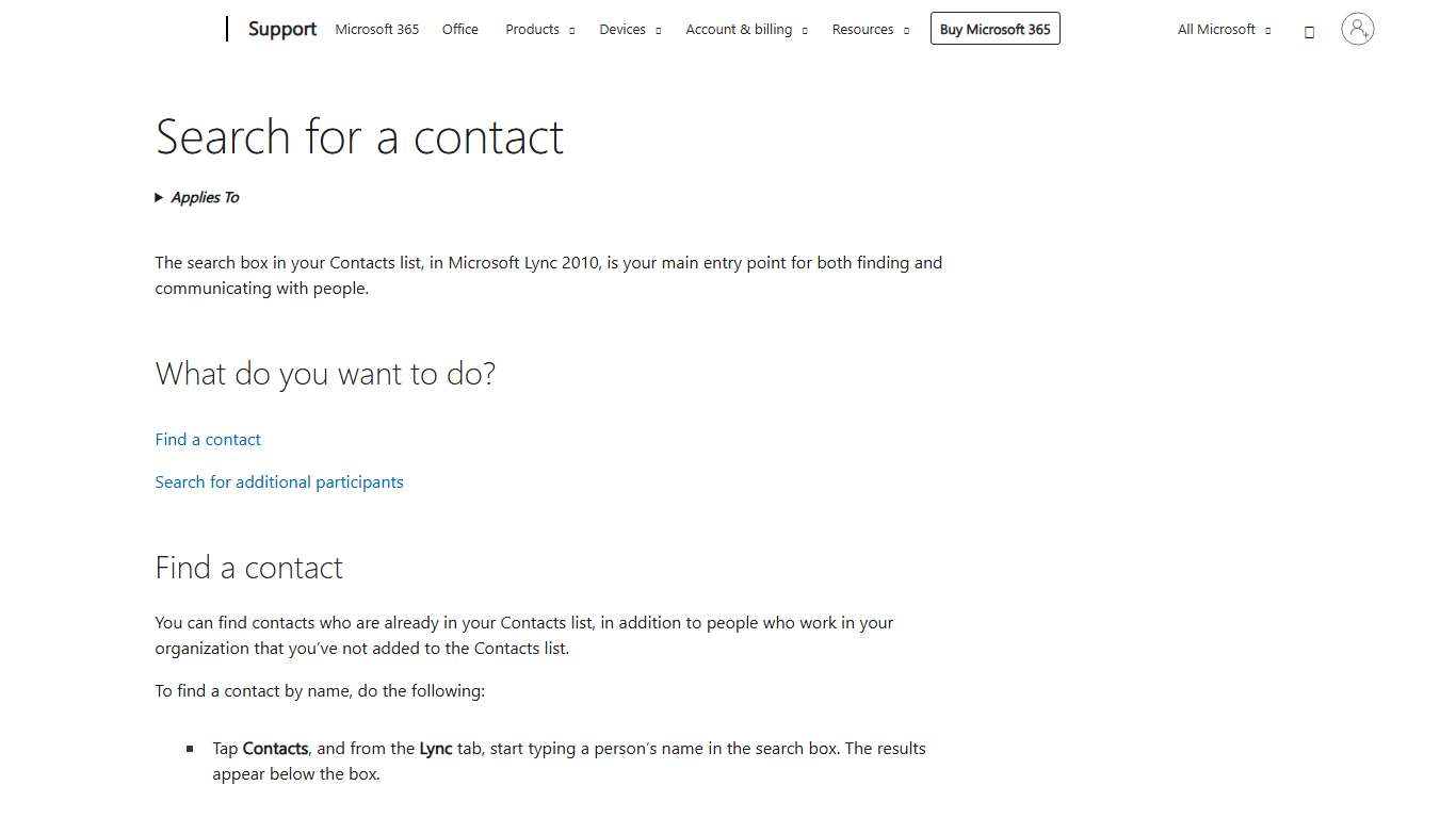 Search for a contact - Microsoft Support